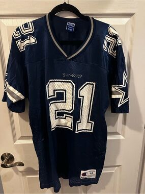 Vintage Champion Dallas Cowboys Deion Sanders #21 NFL Football Jersey Mens 44